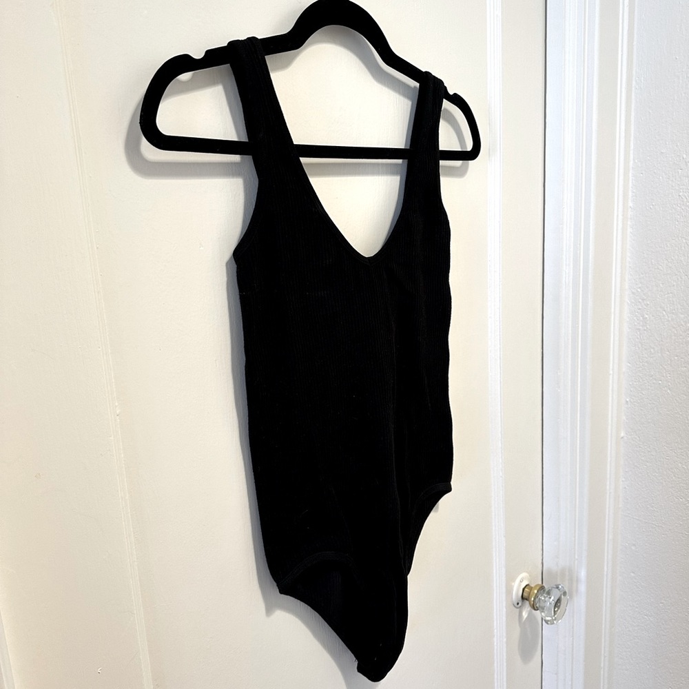 Black Ribbed Bodysuit Tank Top